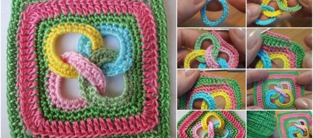 Crochet Fait Main Motif Carré Crochet Tricot Crochet Vue De Dessus Sur Un  Fond En Bois