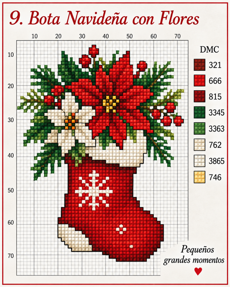 Modèles de point de croix avec des fleurs de Noël! Modeles de point de croix avec des fleurs de Noel 8