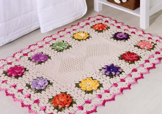 Tapis crochet ave fleurs 6