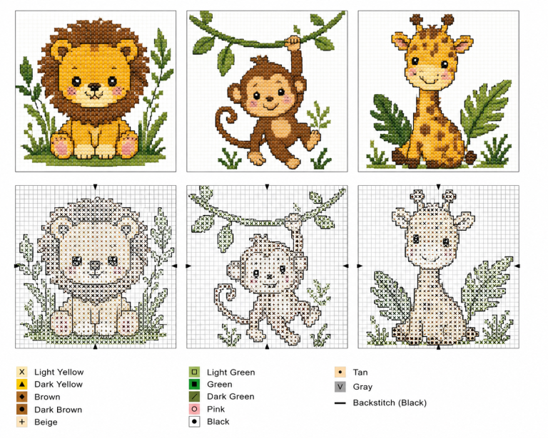 animaux de la jungle en point de croix 4