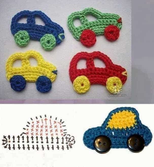 appliques au crochet en forme de voitures 1