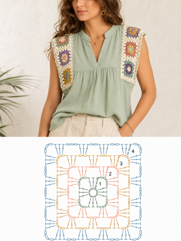 appliquez des carres au crochet sur vos vetements pour un style unique 2