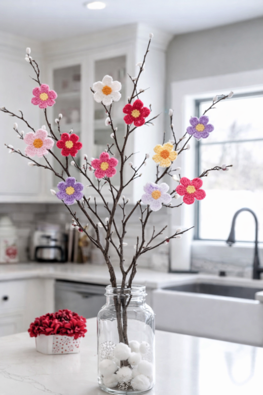 arbre printanier aux fleurs au crochet creation diy 3