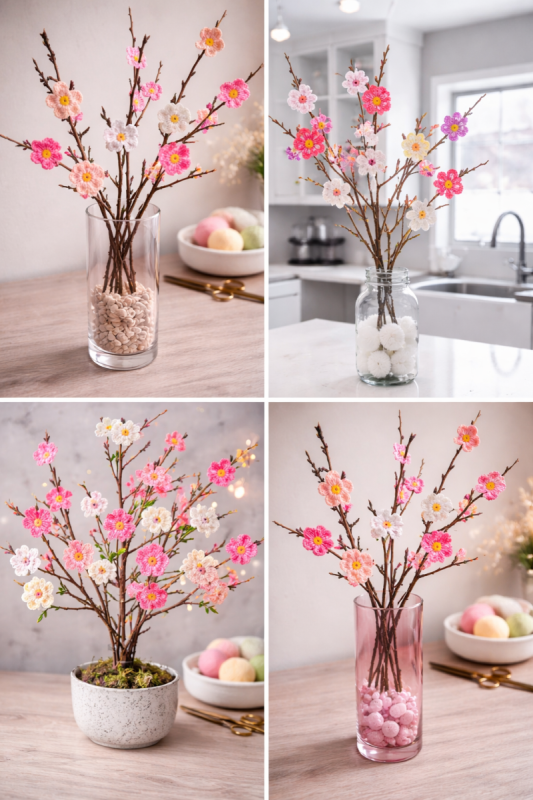 Arbre printanier aux fleurs au crochet - Création DIY arbre printanier aux fleurs au crochet creation diy 4