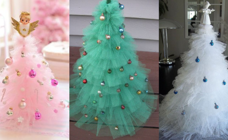 Belles idées d’arbres de Noël faites avec du tulle