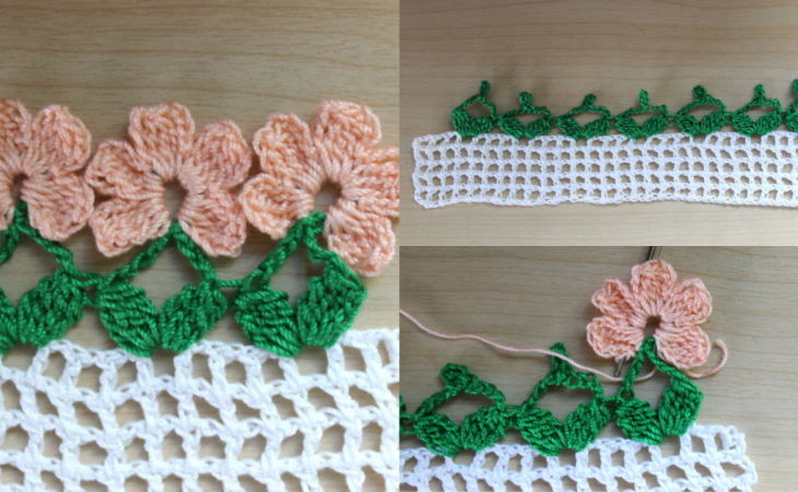 Bordure de fleurs au crochet- Módele et tutoriel