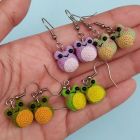 Boucles D'oreilles Crochet Fleur Ovale Bronze Et Perle Blanche - Neuves Avec étiquettes