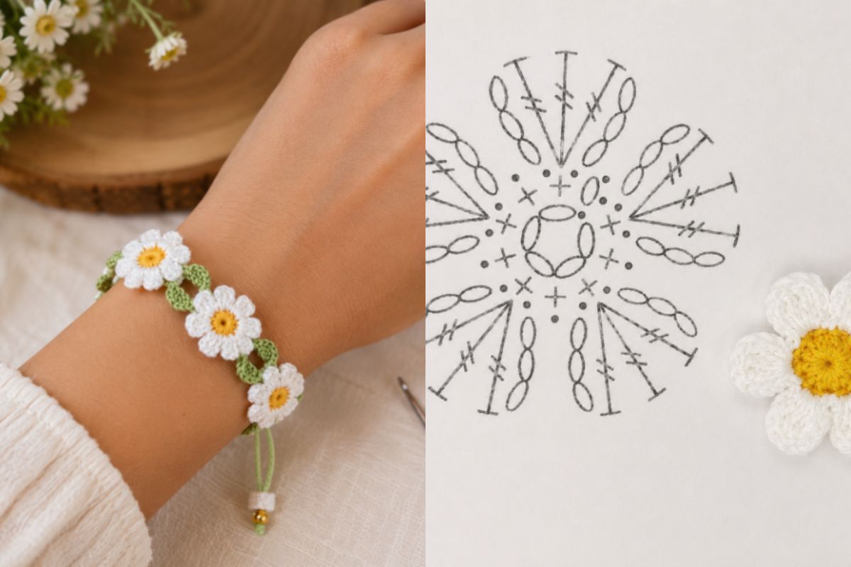 bracelet crochete avec des marguerites 3