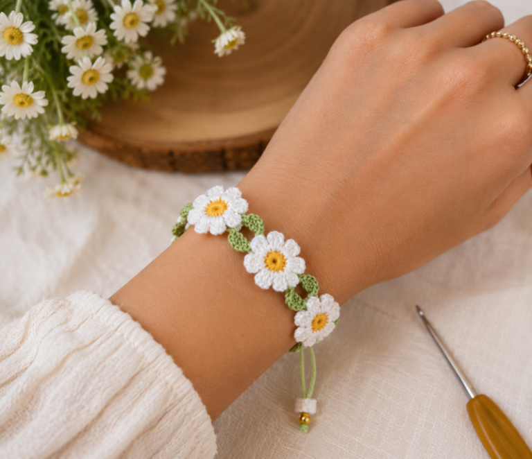 bracelet crochete avec des marguerites 3