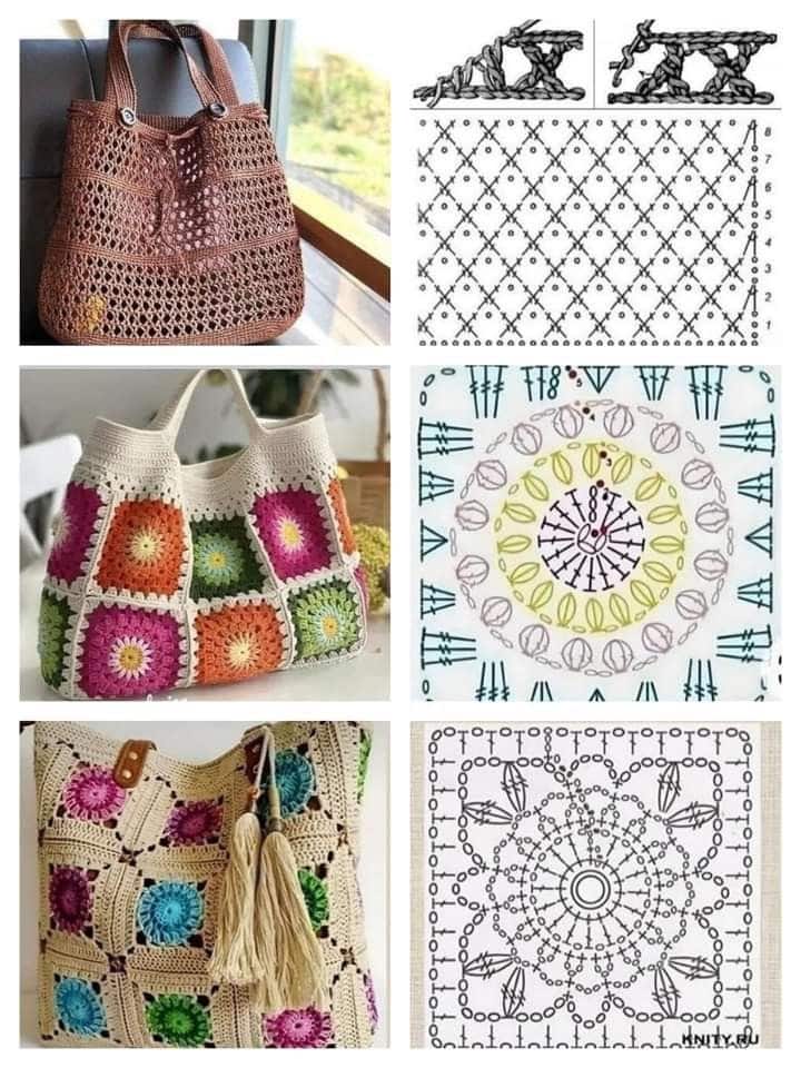 carres au crochet en sacs