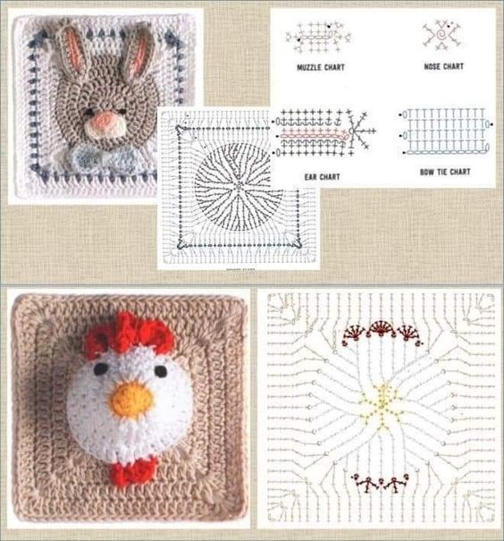 carres motifs animaux en crochet 10