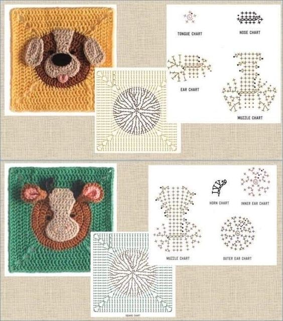 carres motifs animaux en crochet 8