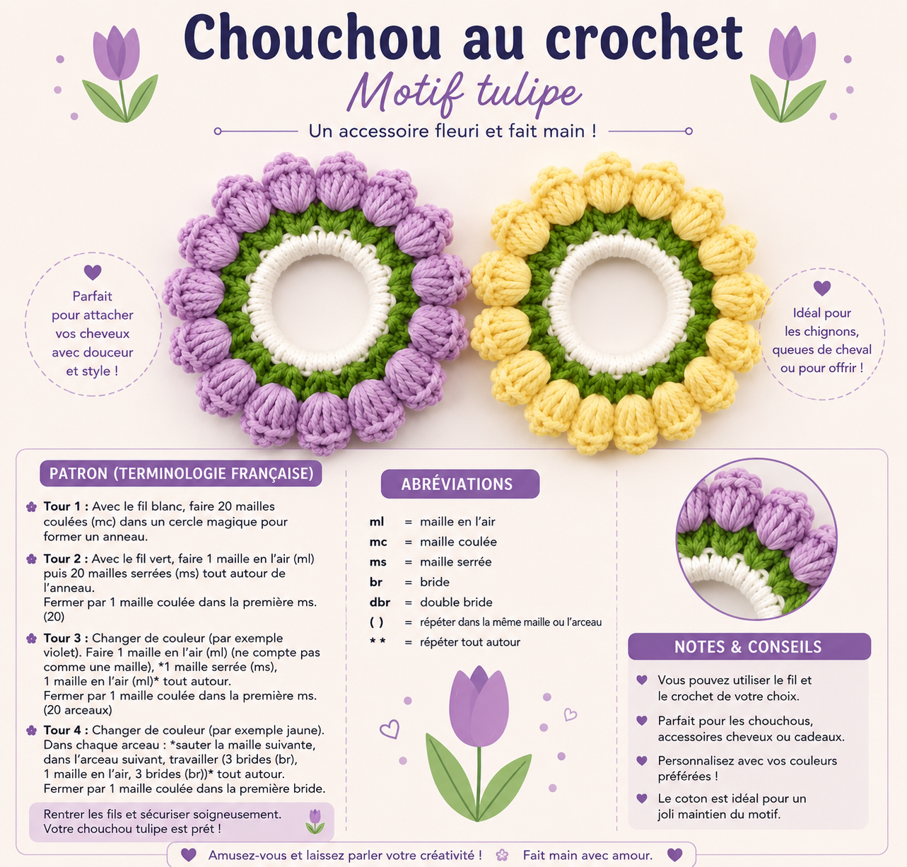 Chouchous au crochet à motif de lys fleuris : l’accessoire délicat qui transforme une coiffure simple chouchous au crochet a motif de lys fleuris 5