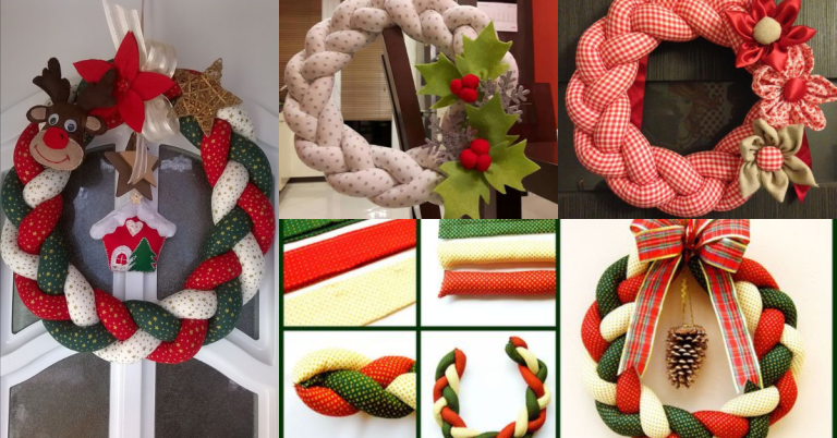 Couronne de Noël réalisée avec une tresse en tissu