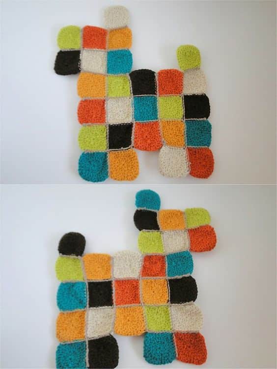 coussins animaux avec mini carres au crochet 6