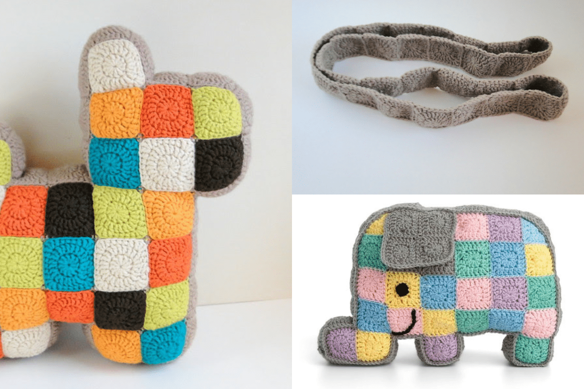 coussins animaux avec mini carres au crochet