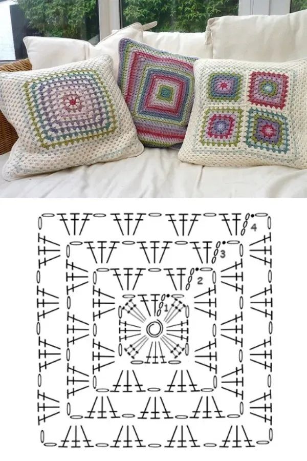 coussins realises avec des carres au crochet 7