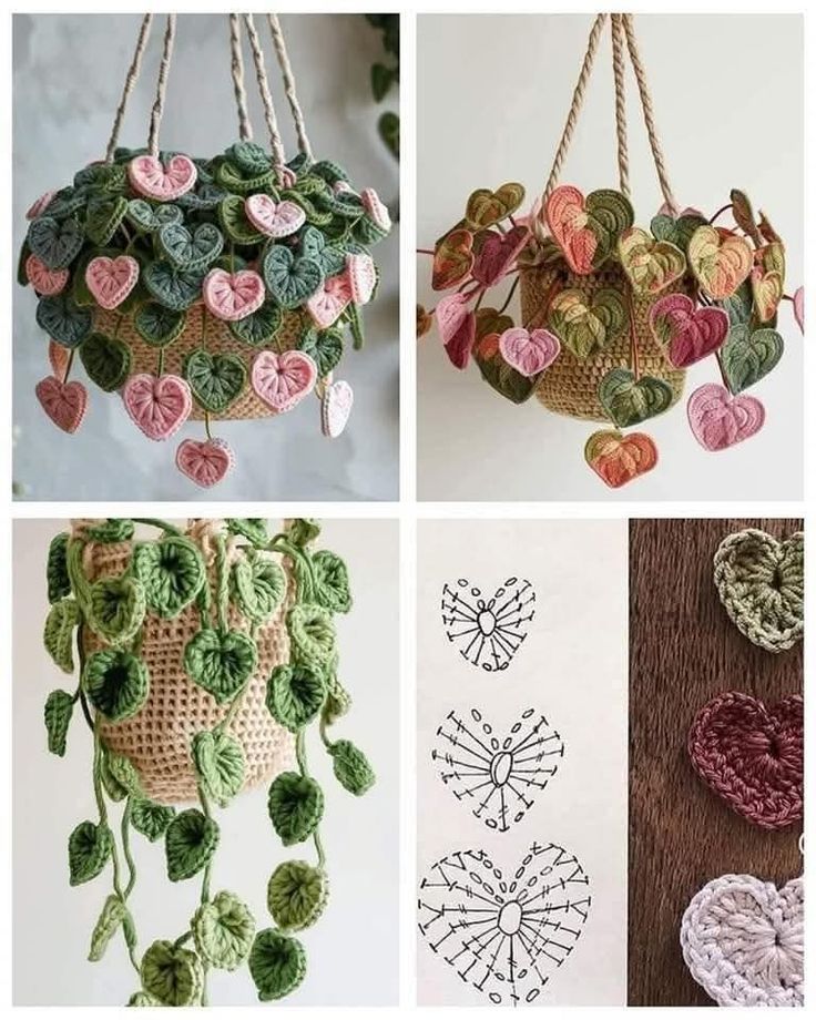 creez des plantes avec des coeurs au crochet