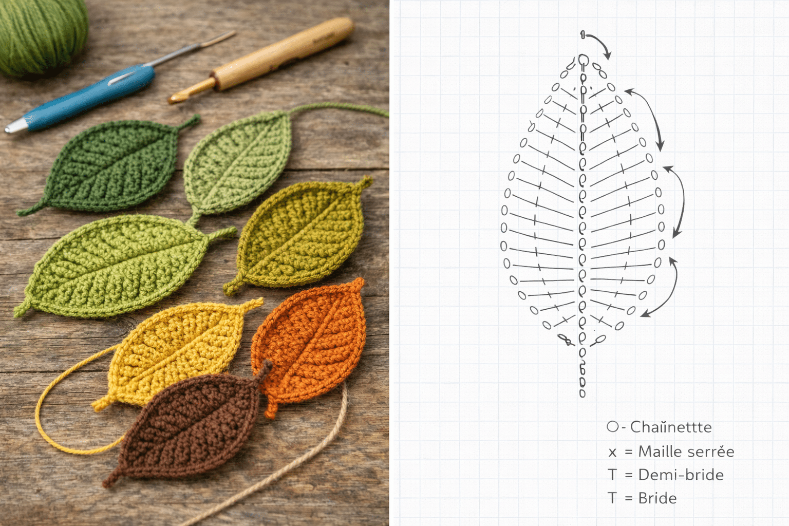 crochet feuilles et leurs motifs