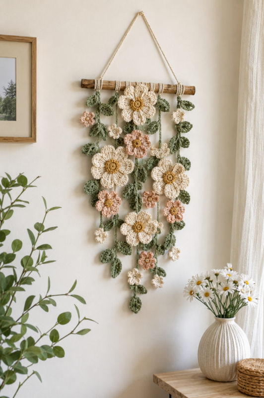 Décoration murale florale au crochet pour un intérieur chic decoration murale florale au crochet pour un interieur chic 3