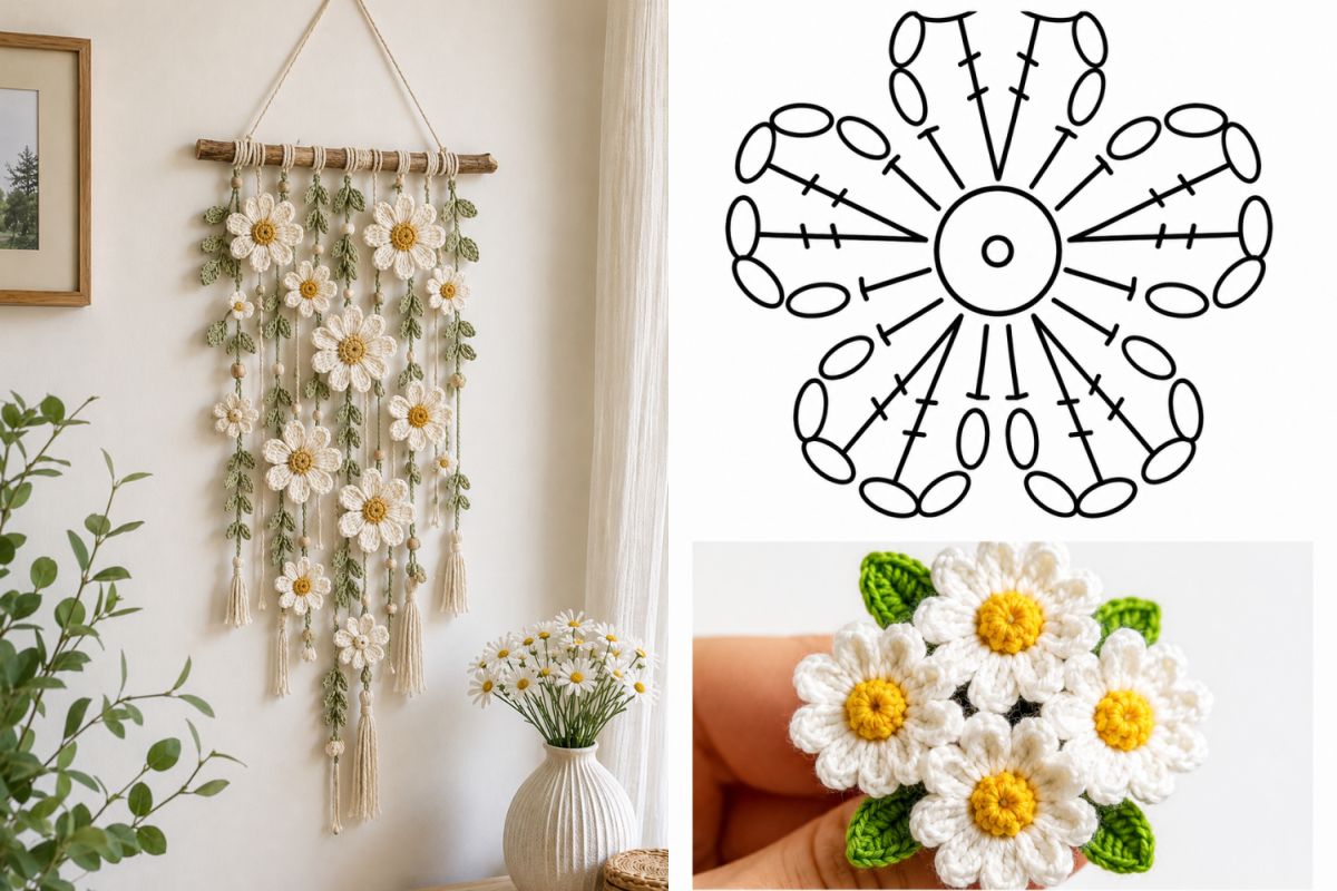 decoration murale florale au crochet pour un interieur chic