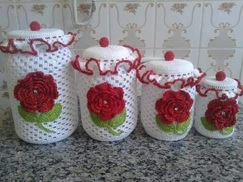 decoration pot verre crochet