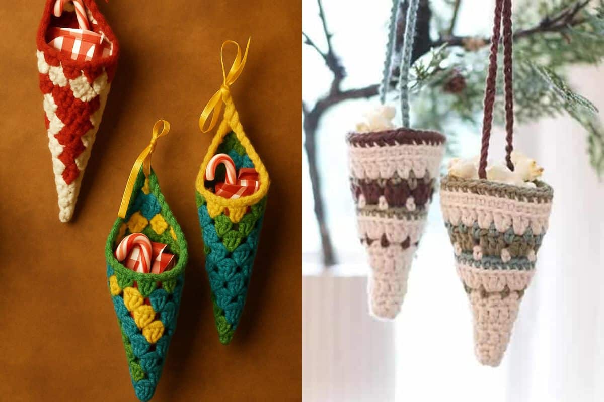decorations suspendues de cones de sac au crochet 2 1