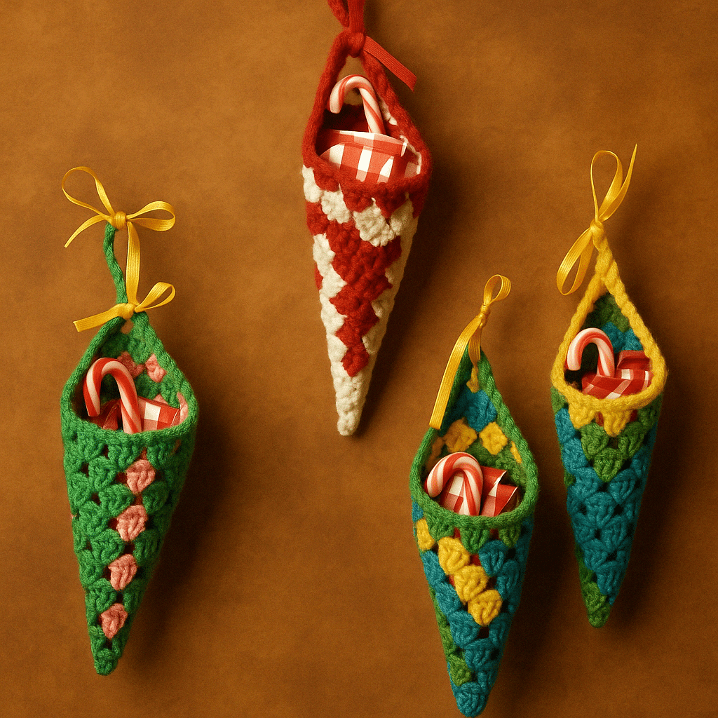 decorations suspendues de cones de sac au crochet 5