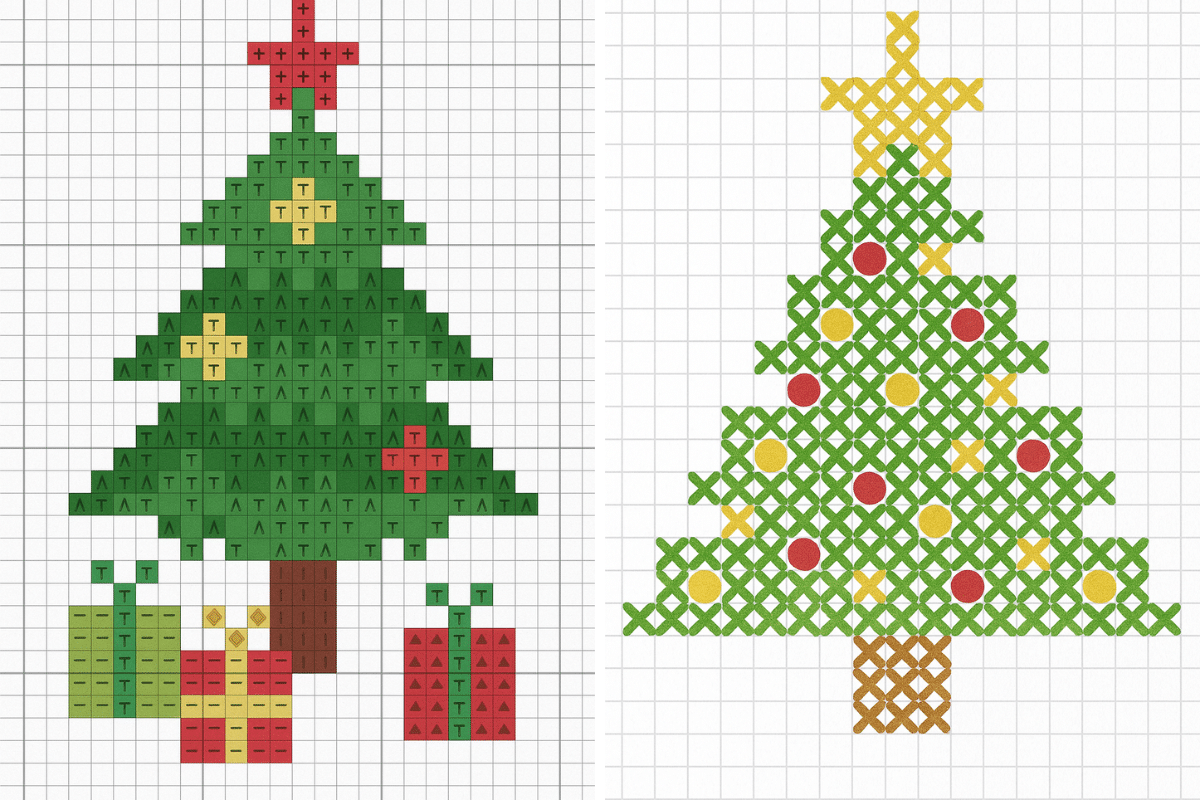 diagrammes de sapin de noel au point de