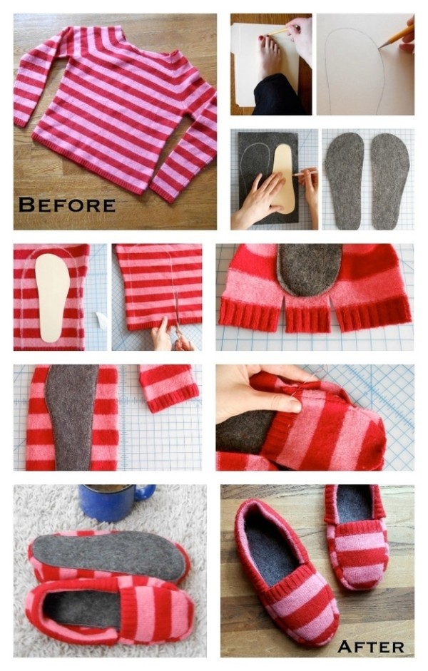 diy chaussons chaussettes dans un pull a recycler