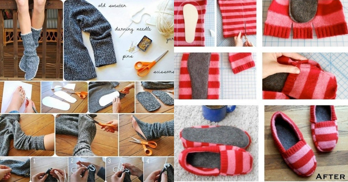 diy chaussons chaussettes dans un pull a recycler