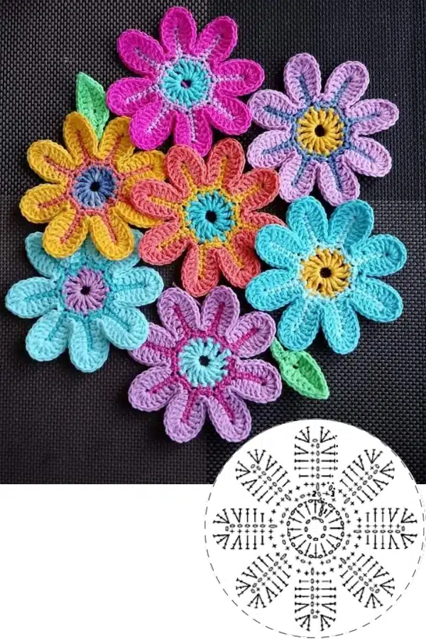 fleurs au crochet avec des diagrammes 1