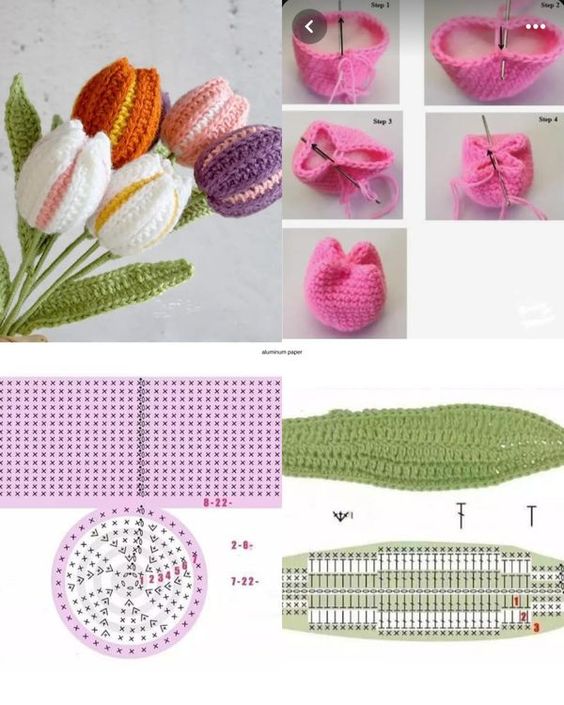 graphiques de petales de feuilles et de fleurs au crochet 4
