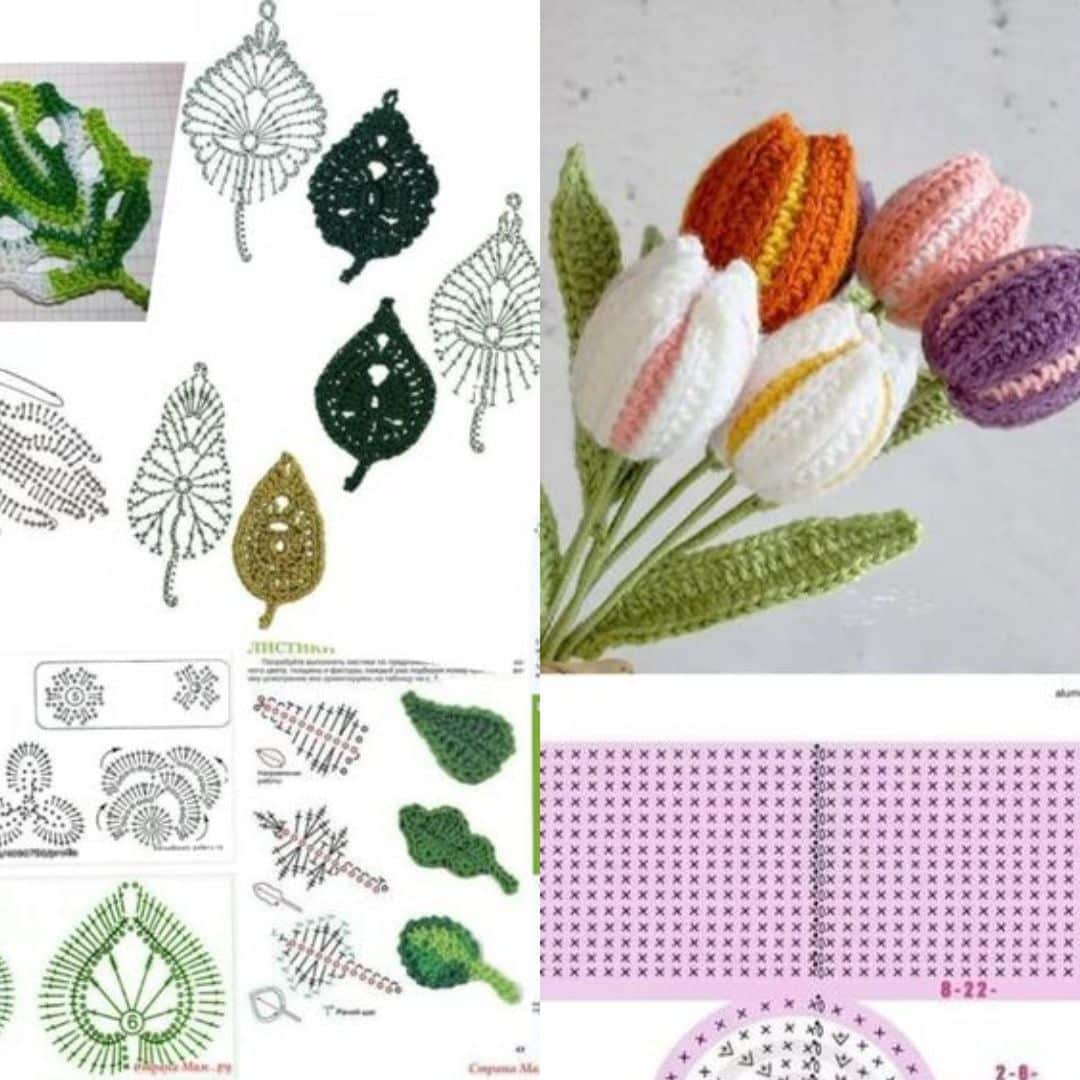 graphiques de petales de feuilles et de fleurs au crochet 7