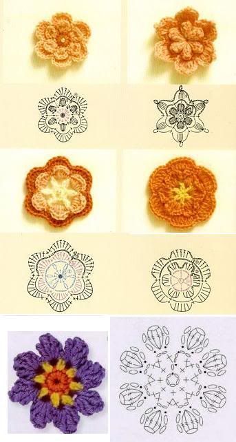graphismes de boucles oreilles au crochet avec des fleurs 3