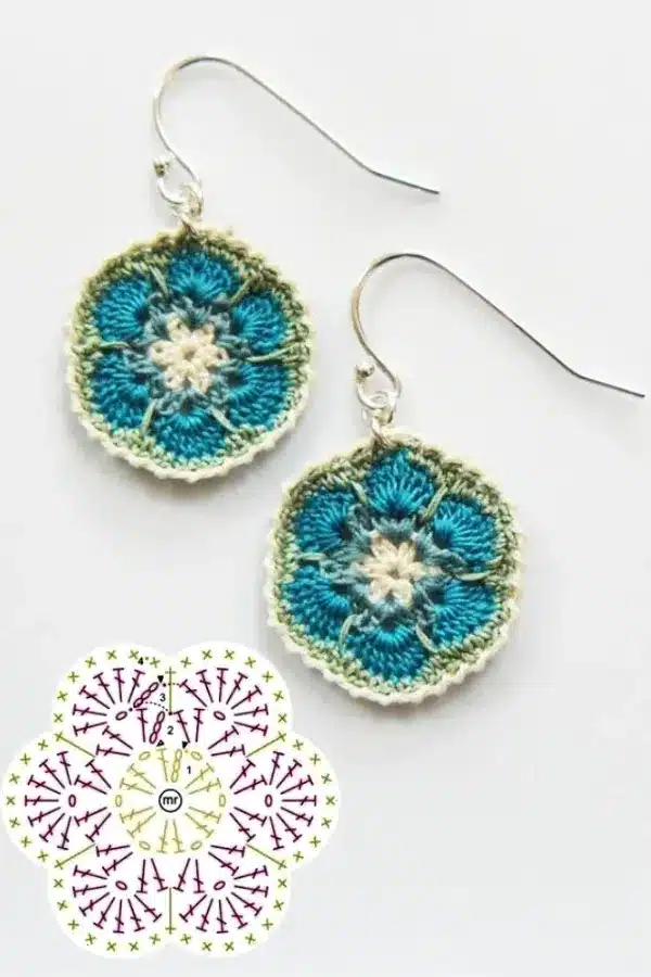 graphismes de boucles oreilles au crochet avec des fleurs 4