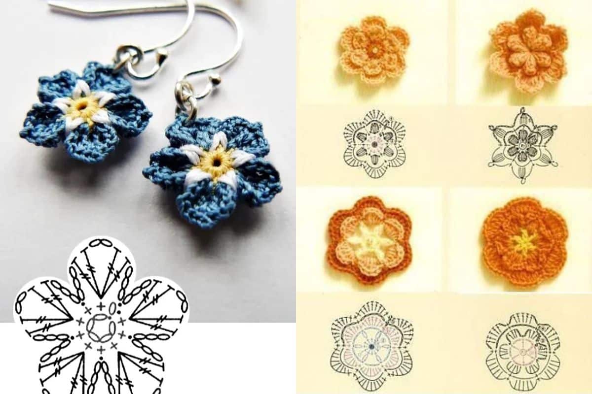 graphismes de boucles oreilles au crochet avec des fleurs