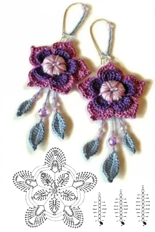 graphismes de boucles oreilles au crochet avec des fleurs