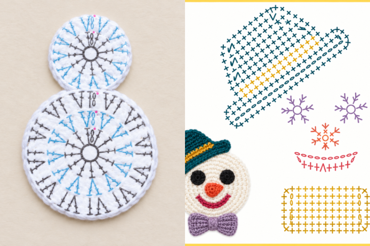 idees dappliques bonhomme de neige au crochet