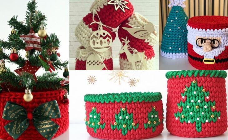 Merveilleuses idées de paniers de Noël en trapilho