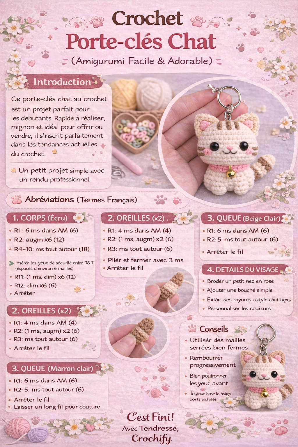 idees de porte cles chatons au crochet