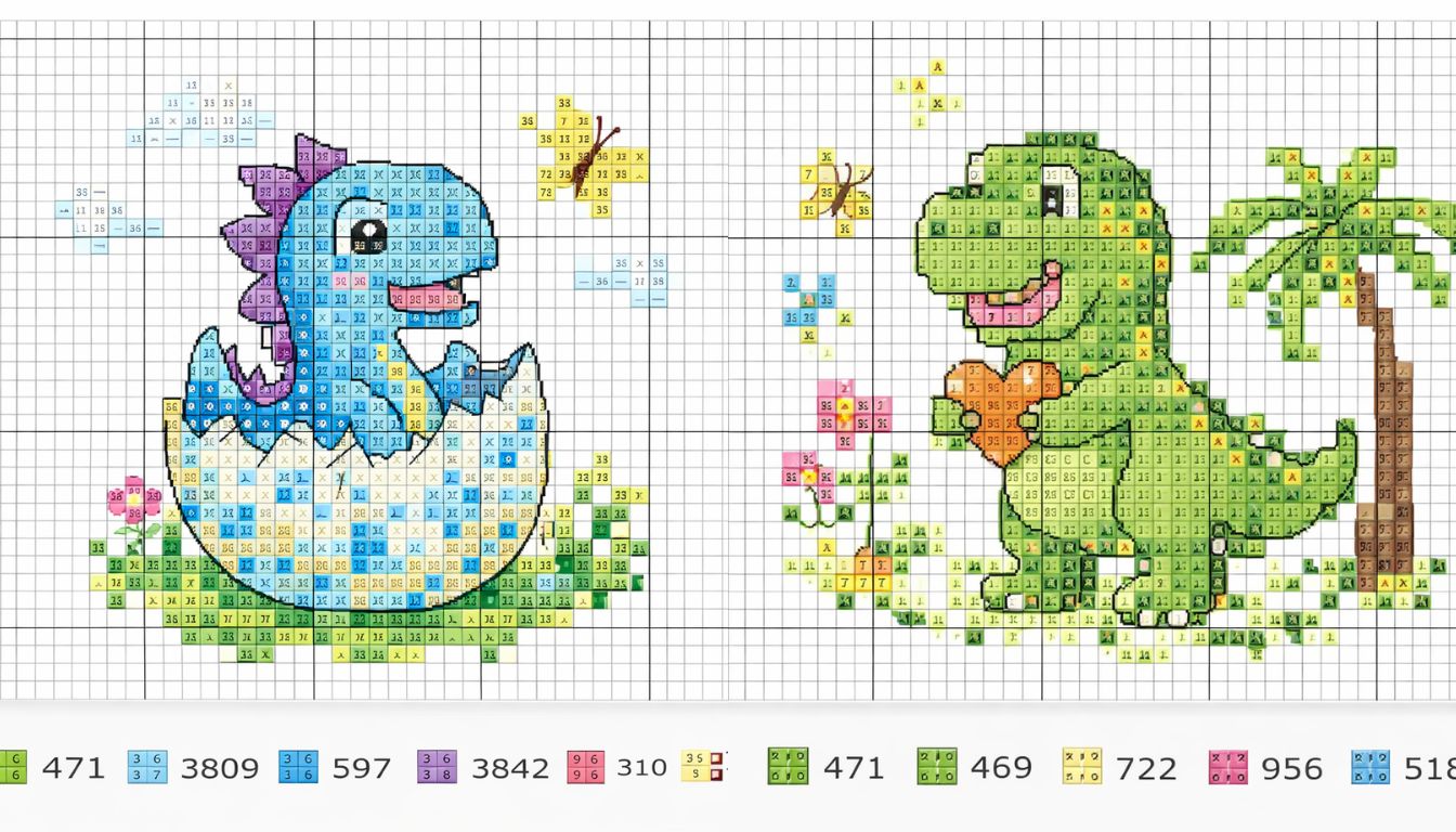 idees point de croix dinosaure