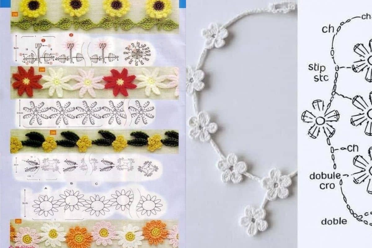 magnifique bracelet a mini fleurs au crochet