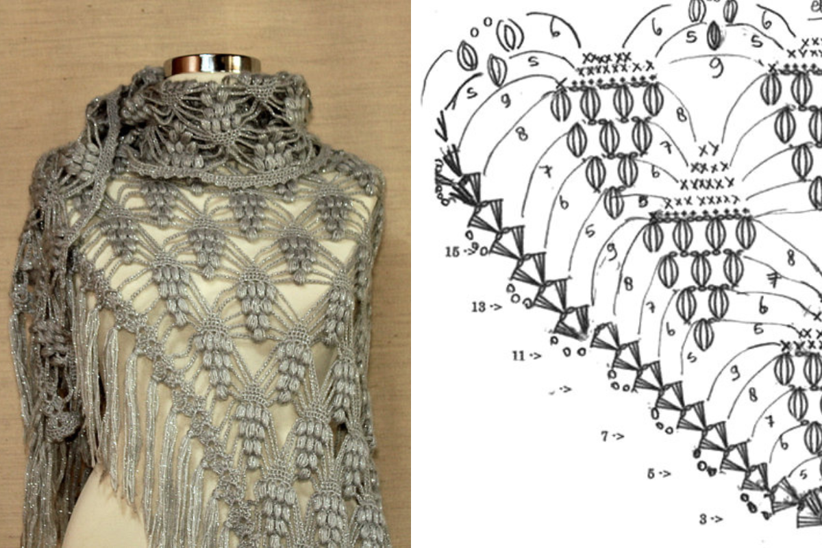 magnifique chale au crochet avec un point de raisin