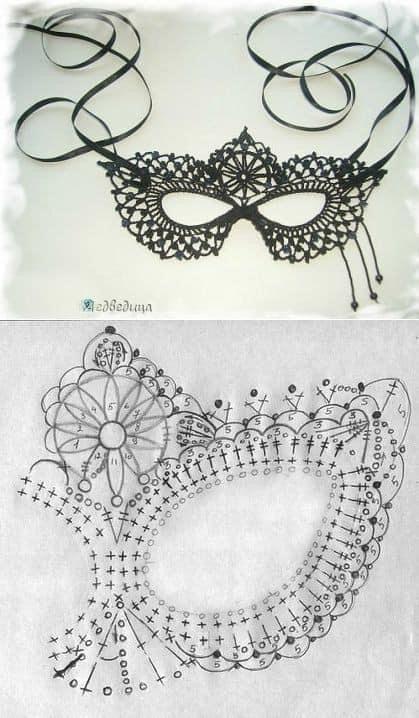 Masque de carnaval au crochet : le loup qui tient au visage modele au crochet masque de carnaval