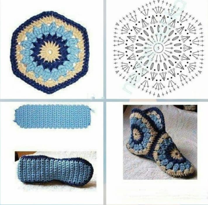 modeles de pantoufles granny square au crochet 4