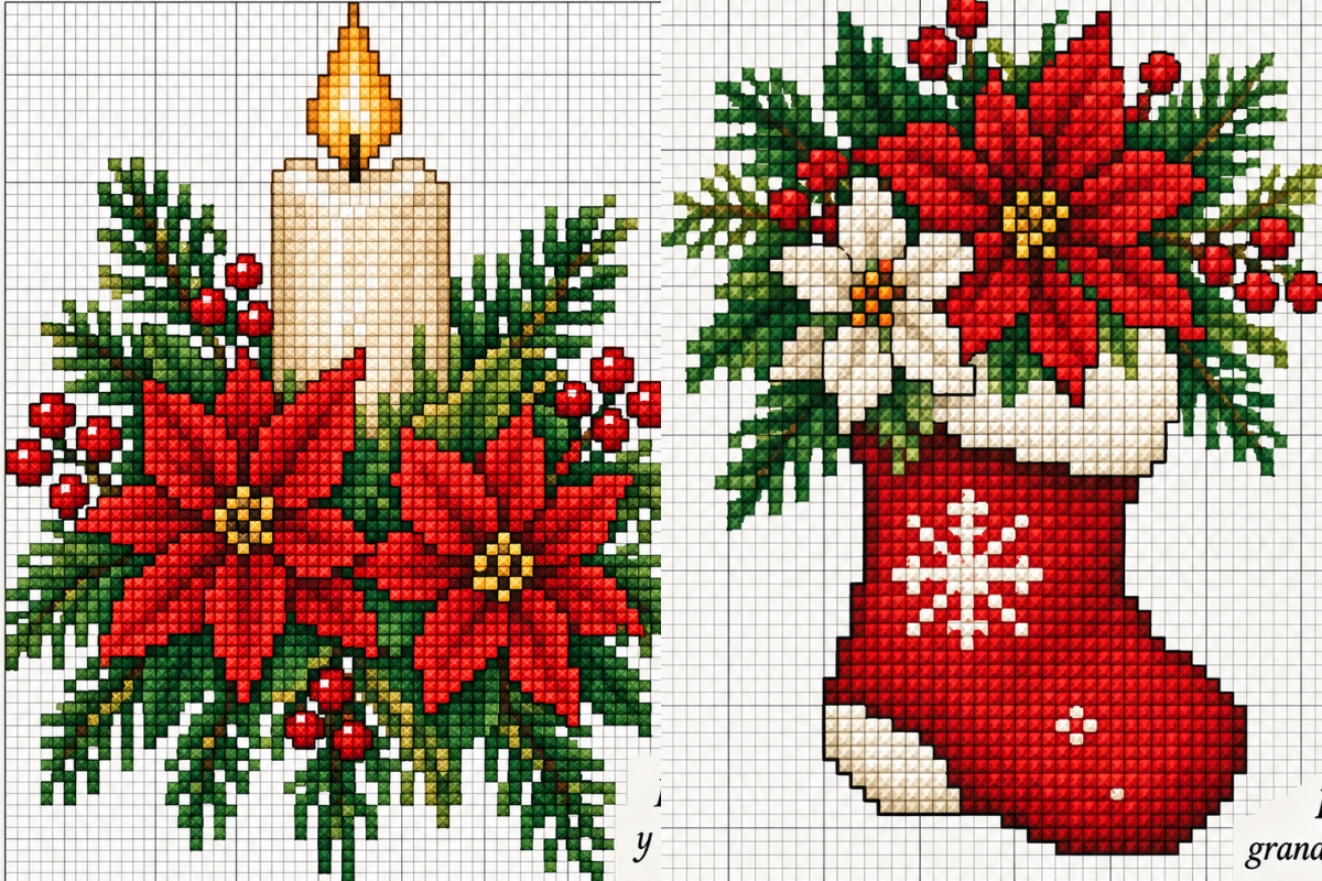 modeles de point de croix avec des fleurs de noel 9