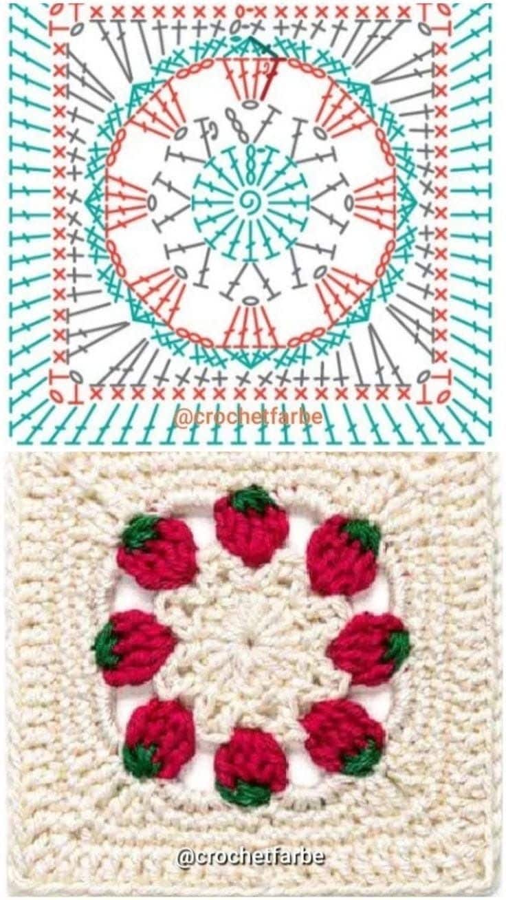 modeles faciles de carres granny aux fraises 1