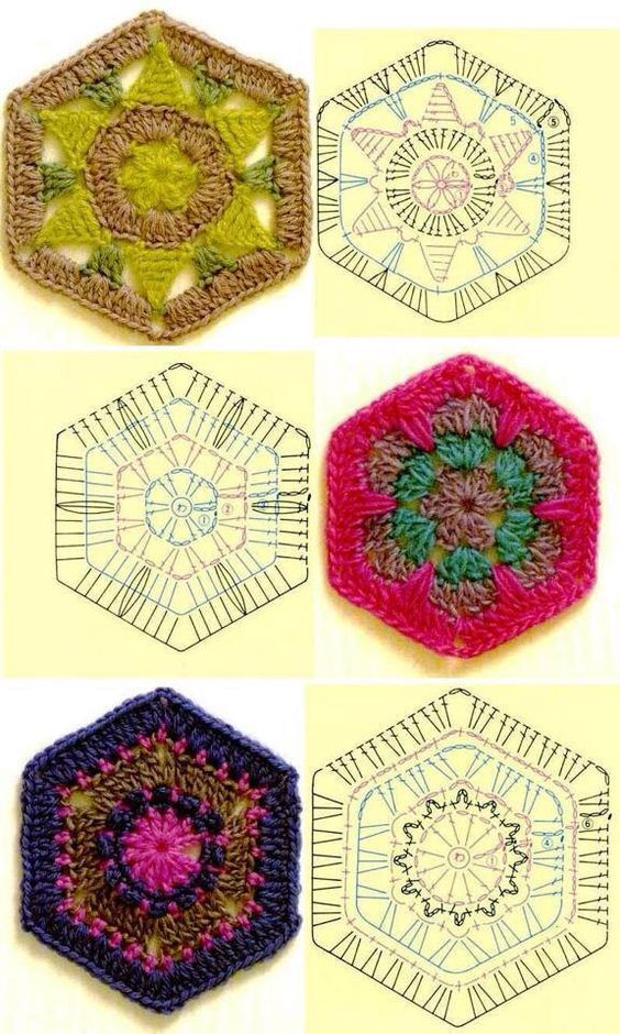 motifs hexagonaux au crochet