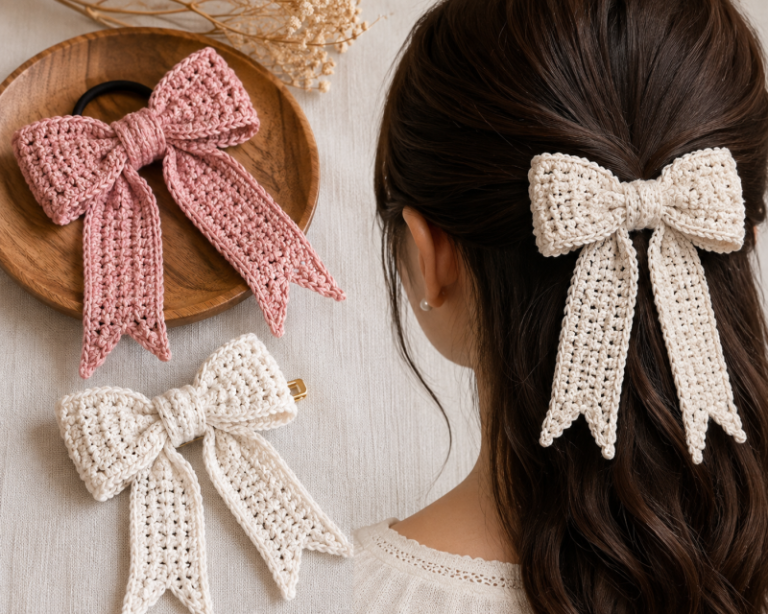 noeud pour cheveux au crochet facon ruban guide pas a pas 1